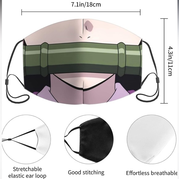 Demon Slayer Nezuko Pink & Green Bamboo Muzzle Unisex Facemask - Picture 5 of 11